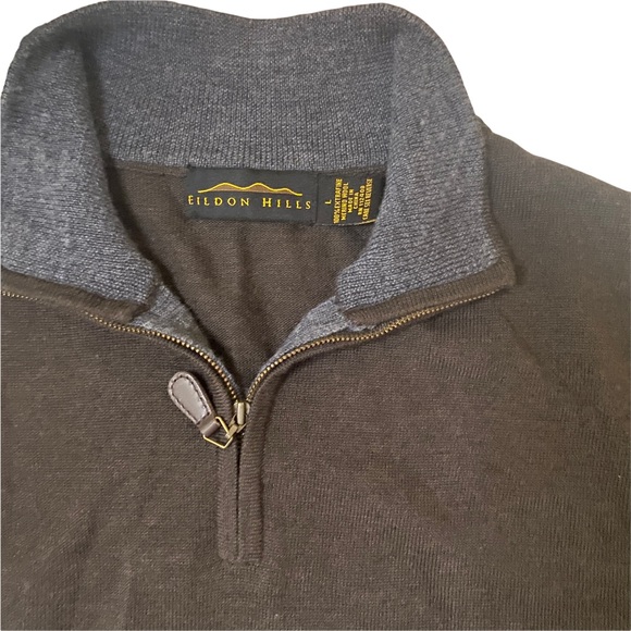 Eildon Hills 1/4 Zip Brown Pullover Sweater Extra Fine Merino Wool Size Large - Picture 2 of 8